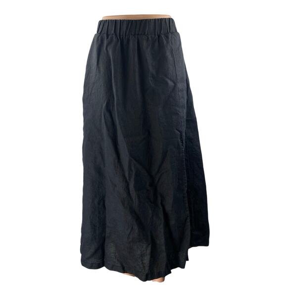 Quince 100% Linen Black Elastic Waist Midi Maxi Straight A-Line Wrap Skirt Sz XS - Picture 1 of 5